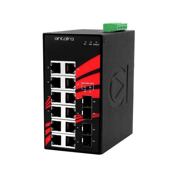 16-Port Industrial Gigabit Unmanaged Ethernet Switch, w/12*10/100/1000Tx + 4*100/1000 SFP Slots; EOT
